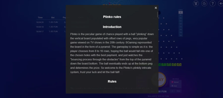 Plinko game
